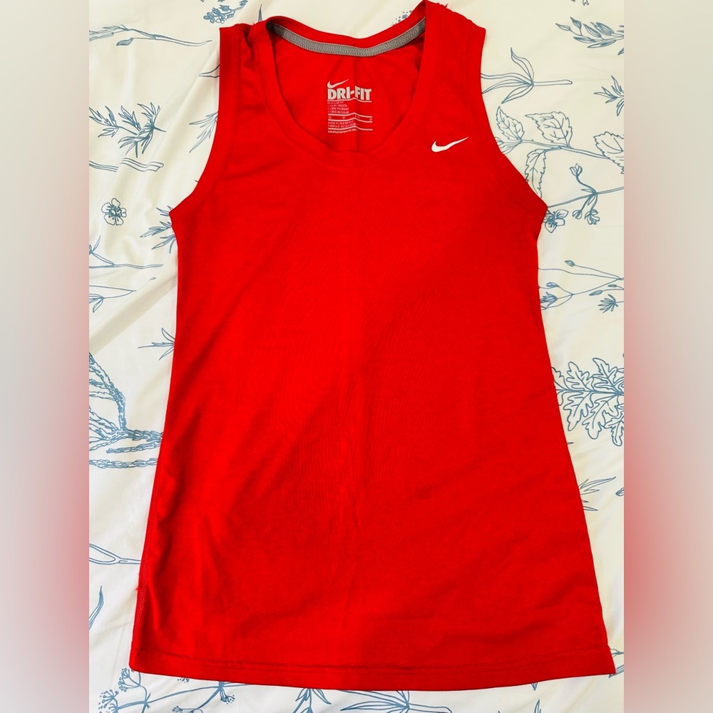 Nike Red Athletic Dri-FIT Tank with White Swoosh
